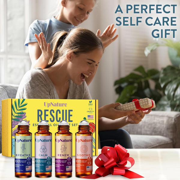 Upnature Essential Oils Roll on Set (Pack of 4) Stress Relief Gift Aromatherapy Oil - Self Care Gifts for Women