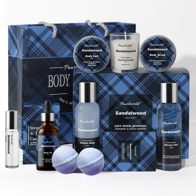PEARLWORLD Bath Set with Ocean Scented Spa Gifts for Men, Christmas Birthday Sel