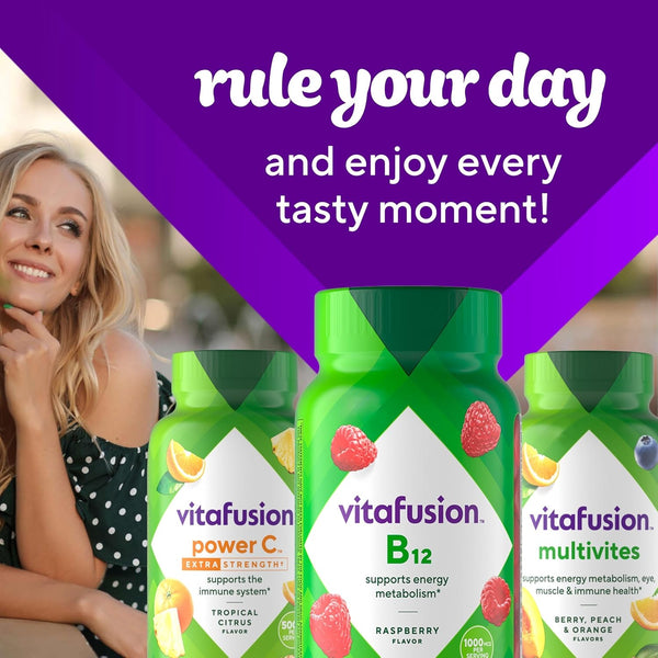 Vitafusion Vitamin B12 Gummies | 1000 mcg | 60 Gummy Vitamins for Adult Women & Men | Raspberry Flavor | Gluten Free Supplement 60 Count (Pack of 1)
