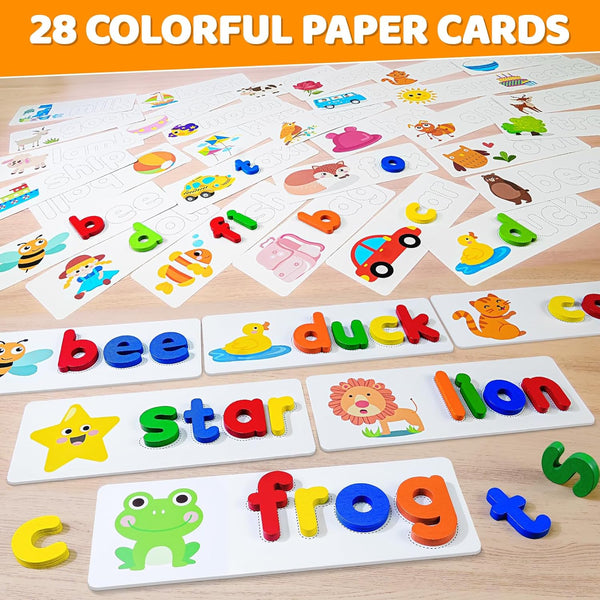 BEESTECH Alphabet ABC Learning Educational Toys for 2 3 4 5 Years Old Boys Girls, Wooden Puzzle Flash Cards Preschool Activity Letter Matching