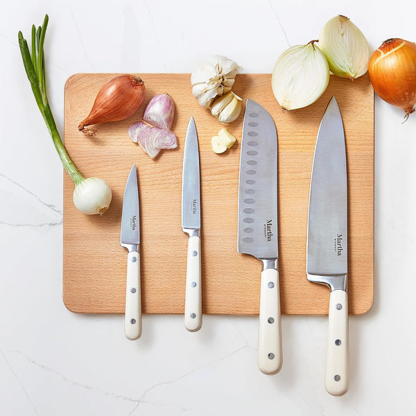 MARTHA STEWART Eastwalk 14 Piece High Carbon Stainless Steel Cutlery Kitchen Knife Block Set w/ABS Triple Riveted Forged Handle Acacia Wood Block