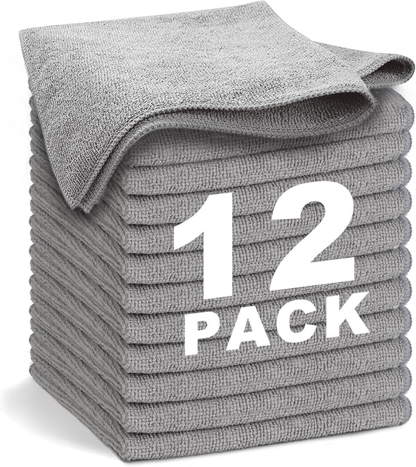 Gray Microfiber Cleaning Cloth 13"X13", Ultra Soft Absorbent Microfiber Cleaning Rags for Housekeeping Cleaning Supplies, Lint Free Reusable