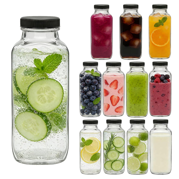 Accguan 12Oz Glass Bottles,Leak-Proof Vintage Water Bottles for Juicing,Hot Sauce,Kombucha,Ginger Jar,Potion,Oil,Milk Bottles,Whiskey,Portable