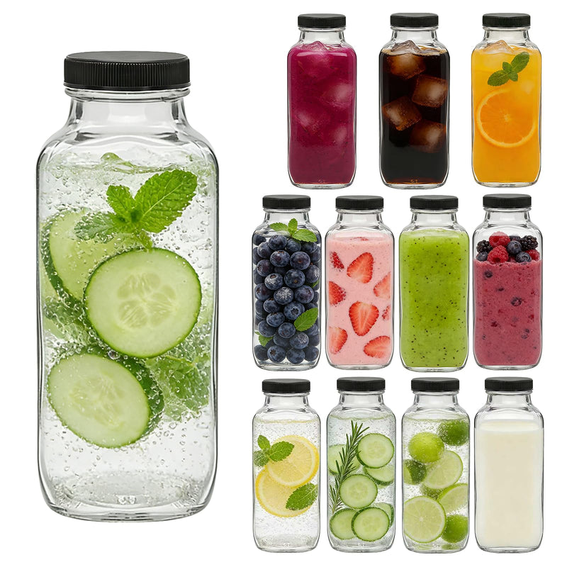 Accguan 12Oz Glass Bottles,Leak-Proof Vintage Water Bottles for Juicing,Hot Sauce,Kombucha,Ginger Jar,Potion,Oil,Milk Bottles,Whiskey,Portable