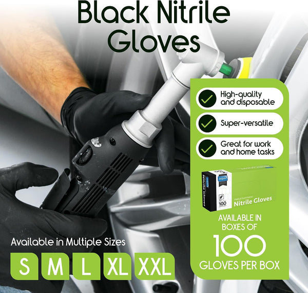 Inspire Black Nitrile Disposable Gloves | 4.5 Nitrile Disposable Safety Medical Cooking Cleaning Gloves Small Black - Box of 100