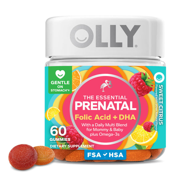 OLLY Prenatal Multivitamin Gummy, Supports Healthy Growth and Brain Development, Folic Acid, Vitamin D, Omega 3 DHA, Chewable Supplement, Citrus