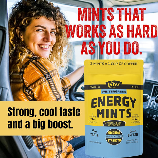 Viter Energy Caffeinated Mints 40Mg Caffeine, B Vitamins, Sugar Free. (Wintergreen, 20Pcs, 6 Pack)