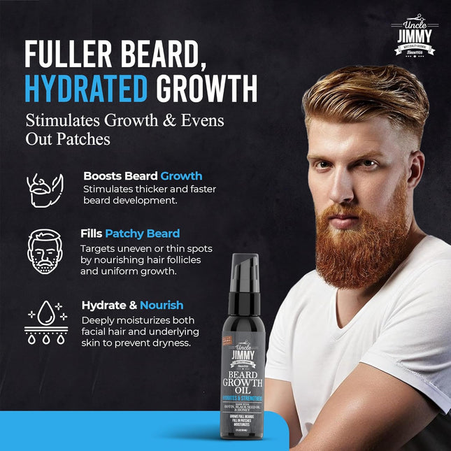 Uncle Jimmy Beard Growth Oil with Biotin | Natural Beard Care for Thicker, Fulle