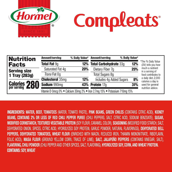 HORMEL COMPLEATS Chili with Beans Microwave Tray, 10 Ounces (Pack of 6)