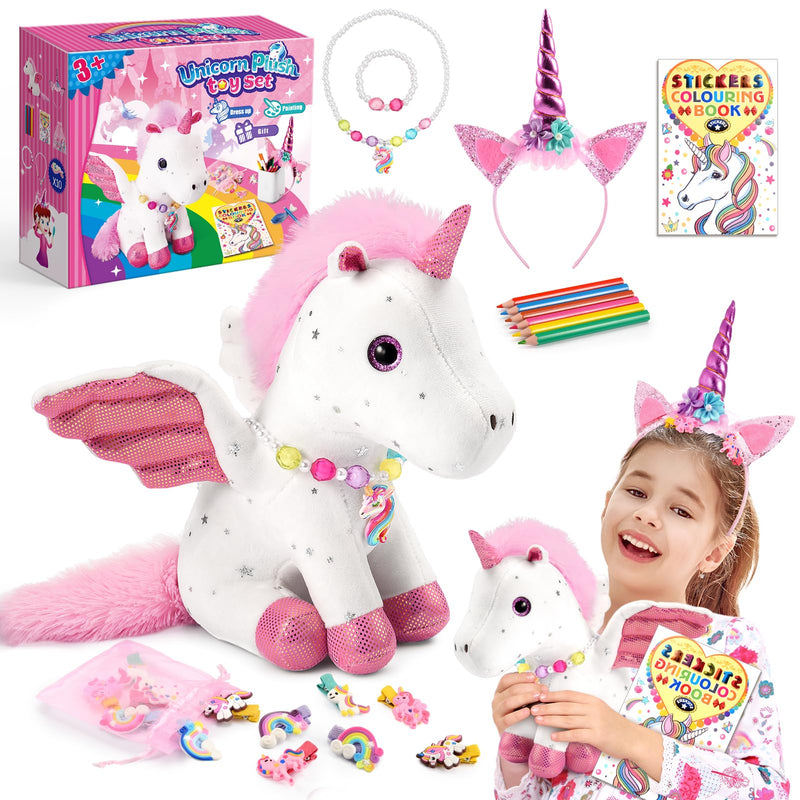 21-Piece Unicorn Gift Set for Girls Ages 3-8 | Soft Plush Stuffed Animals & Dress-Up Accessories Bundle | Idea Birthday Gifts, Christmas Presents,