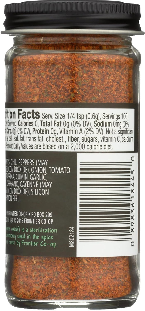Frontier Co-op Mexican Fiesta Seasoning, 2.12-Ounce Jar, Chilis, Tomato & Cumin, Hint Of Lemon & Cilantro, Salt Free, Kosher, Non ETO 2.12 Ounce