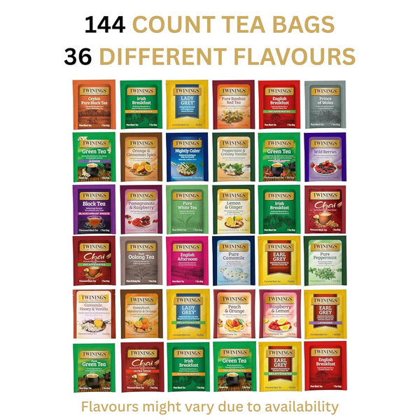 Twinings Tea Bags Sampler Assortment Variety Pack (144 Count) 36 Different Flavors for Tea Lovers: Her, Him, Women, Men, Couples, Family, Friends,