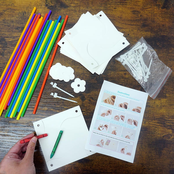 4E's Novelty 24 Pack DIY Pinwheels Craft for Kids, Bulk Summer Pinwheel Craft Kit, Color Your Own Paper Windmill Patriotic Pinwheels for Kids Bulk