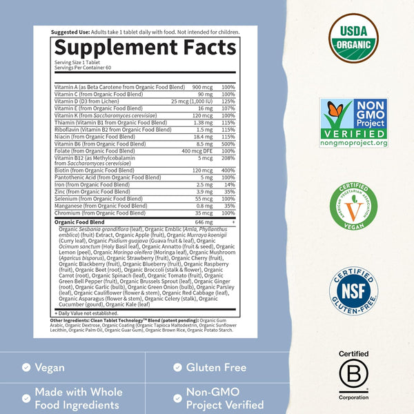 Garden of Life Once Daily Whole Food Multivitamin for Men, Organic Mens Vitamins & Minerals, Vitamin C, Zinc, Vegan, for Health & Well-Being, 60