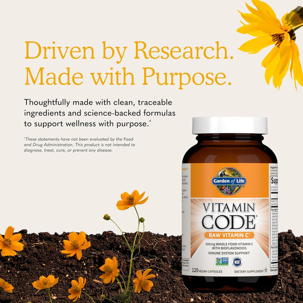 Garden of Life Vitamin Code Raw Vitamin C - 120 Capsules, 500mg Whole Food Vitamin C Capsules + Fruit & Veggie Blend & Probiotics, Supplements for