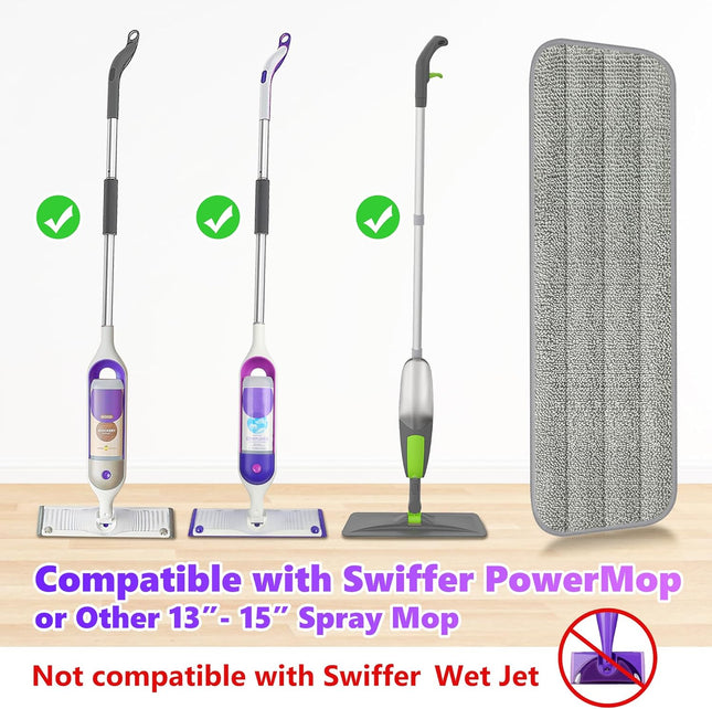 6 Pack Reusable Mop Pads Compatible with Swiffer Powermop, Wood Floor Pads Microfiber Mop Replacement Refills Machine Wa