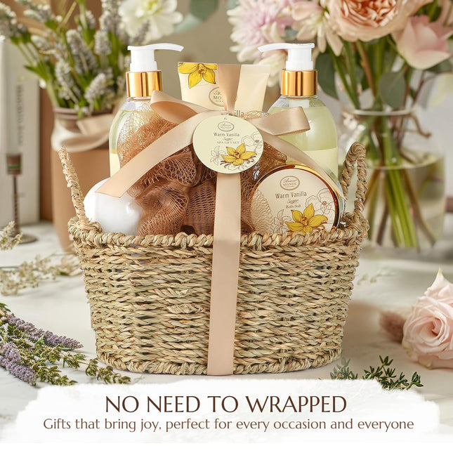 Bath and Body Warm Vanilla Sugar Spa Gifts for Women, with Shower Gel, Bubble Ba