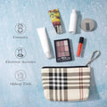 MAANGE Small Makeup Bag for Purse Cosmetic Bags for Women Pu Leather Makeup Pouch Travel Makeup Bag with Handle Make up Bag for Travelling(Khaki)