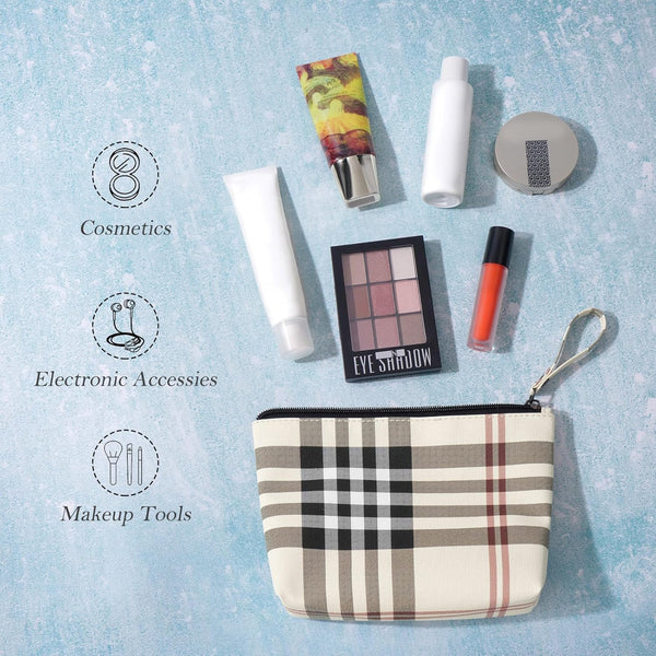MAANGE Small Makeup Bag for Purse Cosmetic Bags for Women Pu Leather Makeup Pouch Travel Makeup Bag with Handle Make up Bag for Travelling(Khaki)