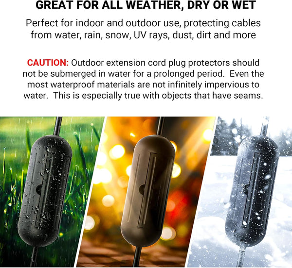 4 Pack Extension Cord Protective Cover Set (Black) | Indoor Outdoor Water-Resistant Holder for Holiday String Lights and Wires | Capsule Shaped