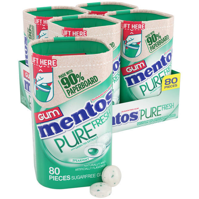 Mentos Pure Fresh Sugar-Free Chewing Gum with Xylitol, Spearmint, in a Recyclabl