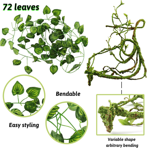 Reptile Plants, Terrarium Hanging Plant Vines Artificial Leaves Reptile Hide, Leopard Gecko Tank Accessories, Terrarium Decorations for Bearded