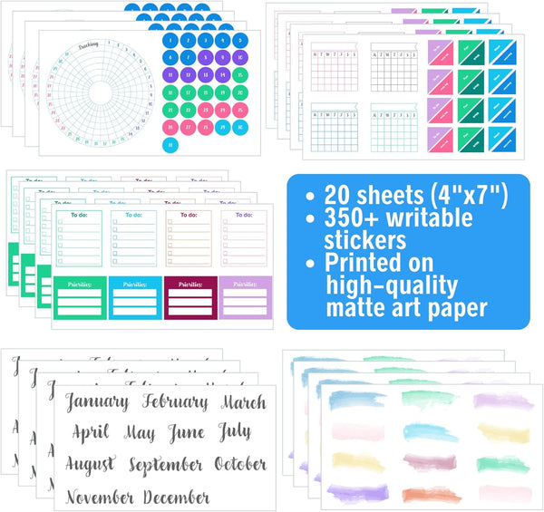 Ultimate Productivity Stickers Set - Large Value Pack of 20 Planner Sticker Sheets - Calendars, to Do Lists, Habit Trackers, Goals - Accessories &