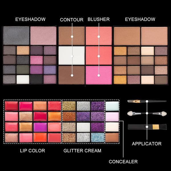 All in One Makeup Gift Kit - Ultimate Color Combination - 36 Eyeshadow, 28 Lip Gloss, 3 Blusher, 4 Concealer, 3 Contour Powder, 3 Brushes, 1