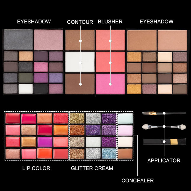 All in One Makeup Gift Kit - Ultimate Color Combination - 36 Eyeshadow, 28 Lip Gloss, 3 Blusher, 4 Concealer, 3 Contour 