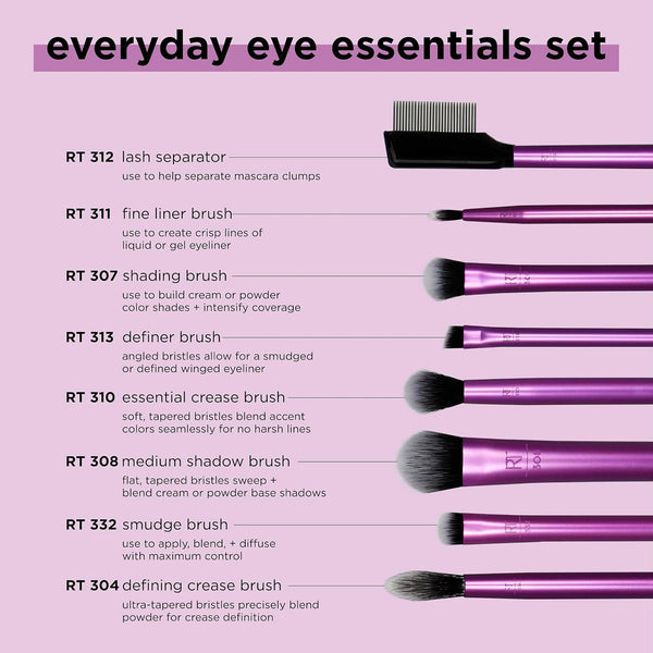 Real Techniques Everyday Eye Essentials, Eye Makeup Brushes, 8-Piece Set 8 Count (Pack of 1) Everyday Eye Essentials, 8PC
