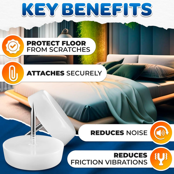 Nail in Furniture Glides, 100 Pcs, 0.6" x 0.7", Nylon for Hardwood Floors | Plastic Furniture Feet, Steel Nail Hold Stays Put, Glides Smoothly,