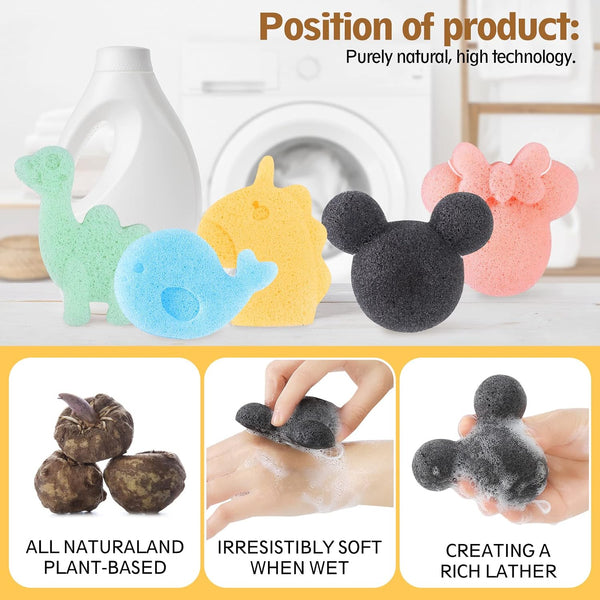 Konjac Baby Bath Sponge for Bathing, Classic Shapes Natural Bath Sponges for Infants, Toddler, Newborns, Natural and Safe Plant-Based Konjac Baby