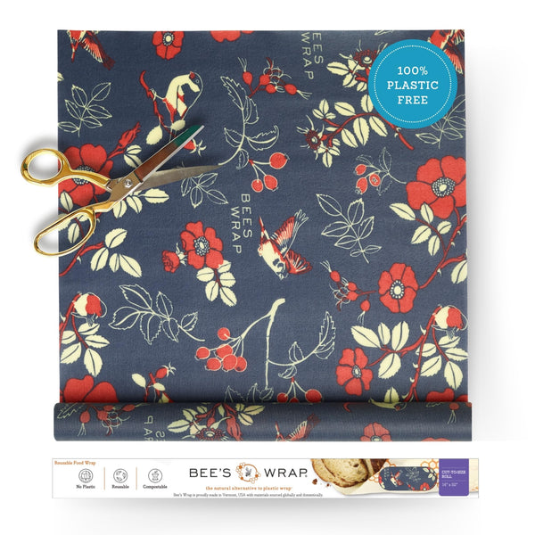 Bee's Wrap Beeswax Wrap Roll, 14 x 52 in - Botanical | Cut to Size Organic Beeswax Wraps - Plastic Free - Reusable Food Storage - Wrap Bowls,