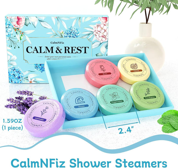 CalmNFiz 6 Pack Shower Steamers Aromatherapy, Birthday Gifts for Women Men, Mother’s Day Gifts for Wife Mom Grandma Daughter Teen, Relaxation Self