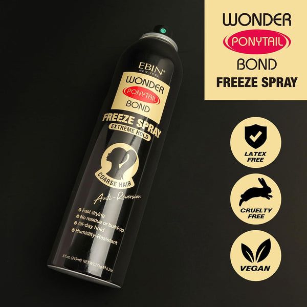 EBIN NEW YORK Wonder Ponytail Bond Freeze Spray Extreme Firm Hold - Coarse Hair 8oz/ 245ml | Long Lasting Hold, 24-Hour Frizz Control, Shine