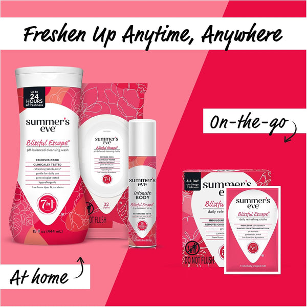 Summer's Eve Daily Refreshing Feminine Spray, Blissful Escape, Daily Body Spray for Women, Feminine Care that Neutralizes & Reduces Body Odor,