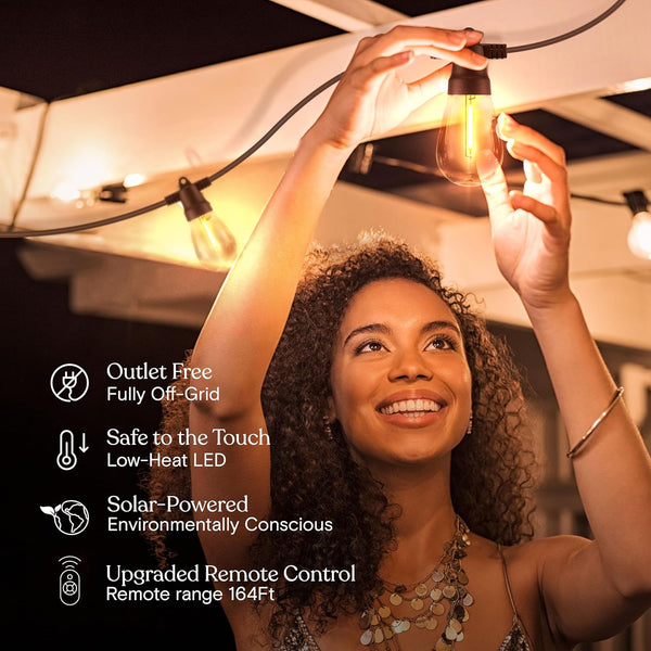 Brightech Ambience Pro Super Bright Solar - 27Ft Remote Control Outdoor String Lights with 12 Shatterproof S14 Bulbs, Commercial Grade LED,