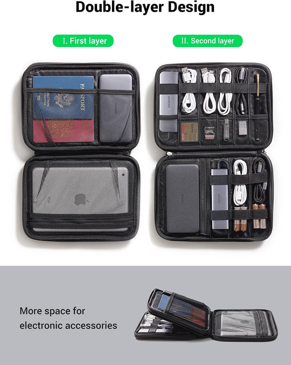 UGREEN Electronic Organizer Travel Cable Organizer Storage Bag for Data Cables, USB C Charger, SD Card, Hard Drive, Charging Cord, Mouse, Power