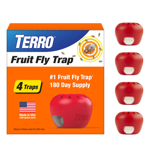Terro Fruit Fly Traps for Indoors (4 Pack) + 180 Days of Lure Supply