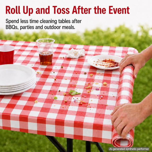 Red Gingham Disposable Picnic Tablecloths 4 Pack, Plastic Table Covers 4 Red