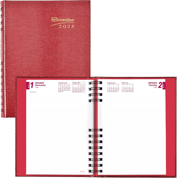 Brownline® 2025 CoilPro™ Daily/Monthly Planner, Untimed Journal, 12 Months, January to December, Twin-Wire Binding, 8.25" x 5.75", Bright Red