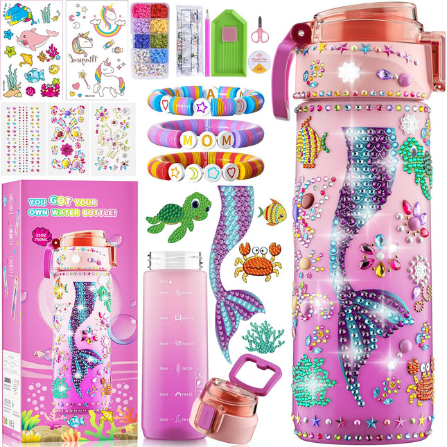Decorate Your Own Water Bottle Kits for Girls, Mermaid Painting Diamond Art & Br