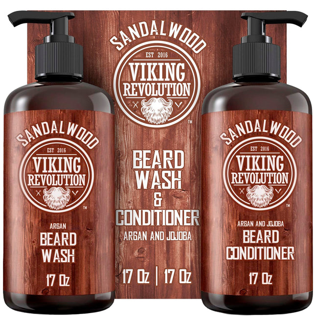 Viking Revolution Beard Wash & Beard Conditioner Set with Argan & Jojoba Oils - 