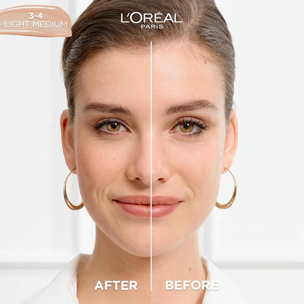 L'Oreal Paris True Match Nude Hyaluronic Tinted Serum Foundation with 1% Hyaluronic Acid, Light-Medium 3-4, 1 Fl. Oz.