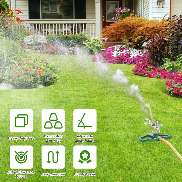 WEMADE Heavy Duty Metal Pulsating Sprinklers for Yard - 360 Degree Roating Automatic Water Sprinkler for Lawn with Metal Base, Impact Sprinklers