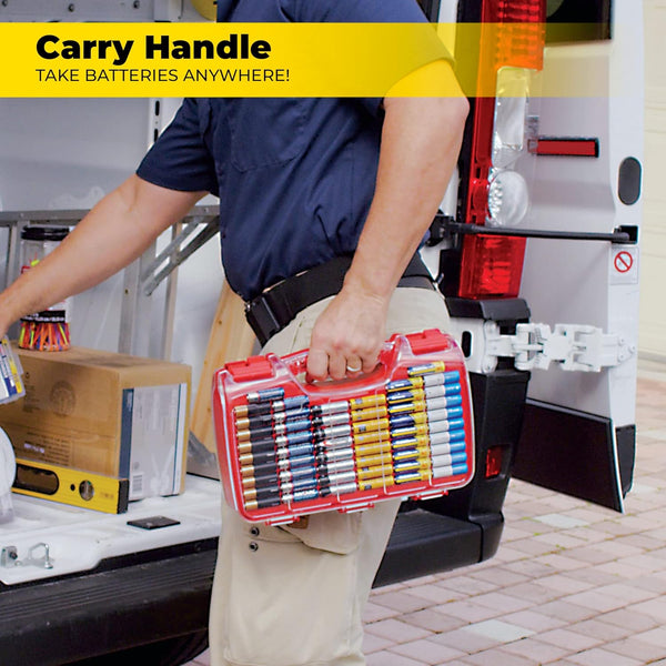 Ontel Battery Daddy Storage & Organizer Case w/Tester, Stores & Protects Up to 180 Batteries, Double-Sided, Clear Locking Lid, Secure Latches &