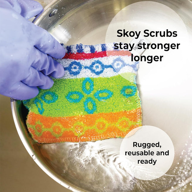 Skoy Scrub, 4-Pack Reusable, Non-Scratching Dish Scrubber for Kitchen and Househ