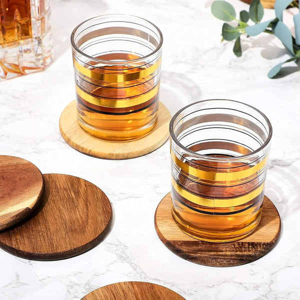 Juvale Round Acacia Wood Coasters - 8 Pack, 4 in, Brown - Drink Coasters for Coffee & Dining Table Decor - Bar & Home Bar Accessories - Wood Decor