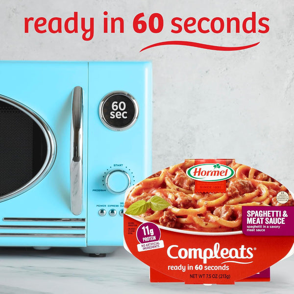 HORMEL COMPLEATS Spaghetti & Meat Sauce Microwave Tray, 7.5 oz. (7 Pack) Spaghetti with Meat Sauce