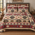 Rugs 4 Less Rustic Striped Southwestern Quilt Stitched Western Bedspread Bedding Set with Beige Brown Burgundy Turquoise Tribal Native American
